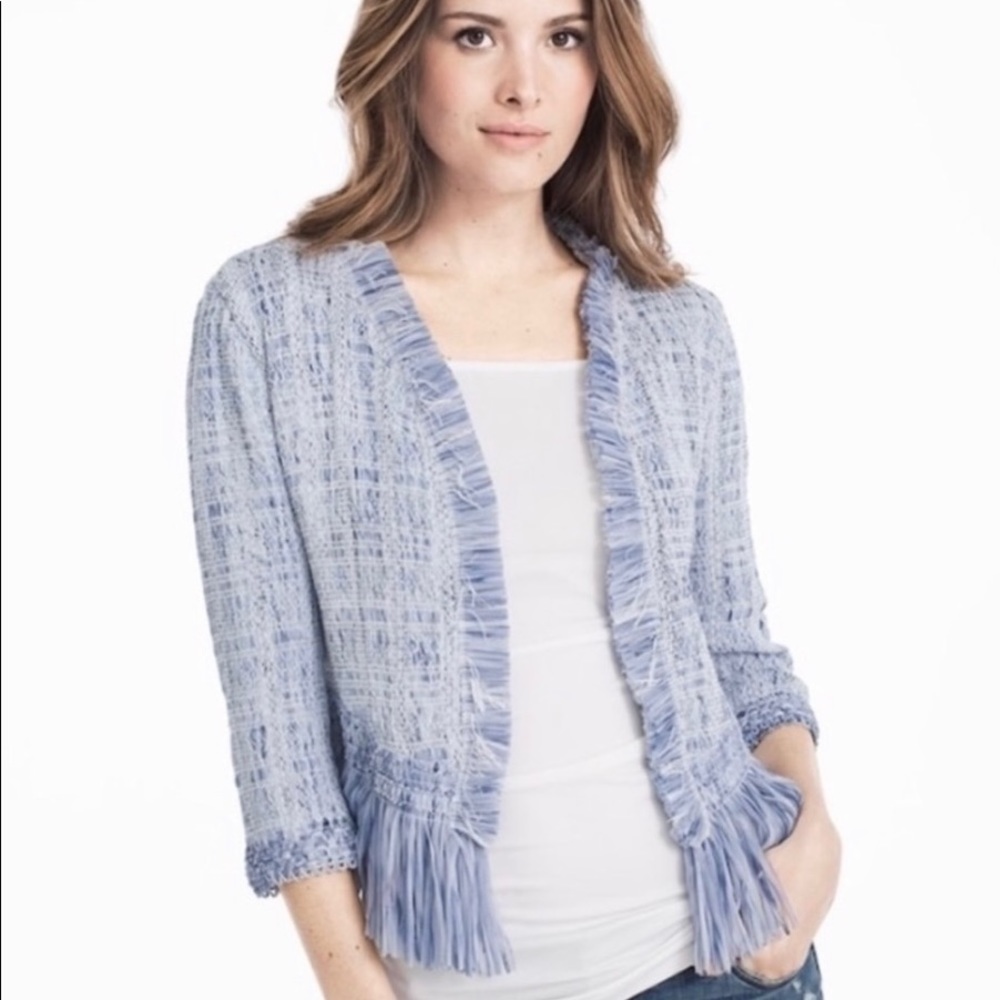 WHBM Blue Fringe Sweater Jacket